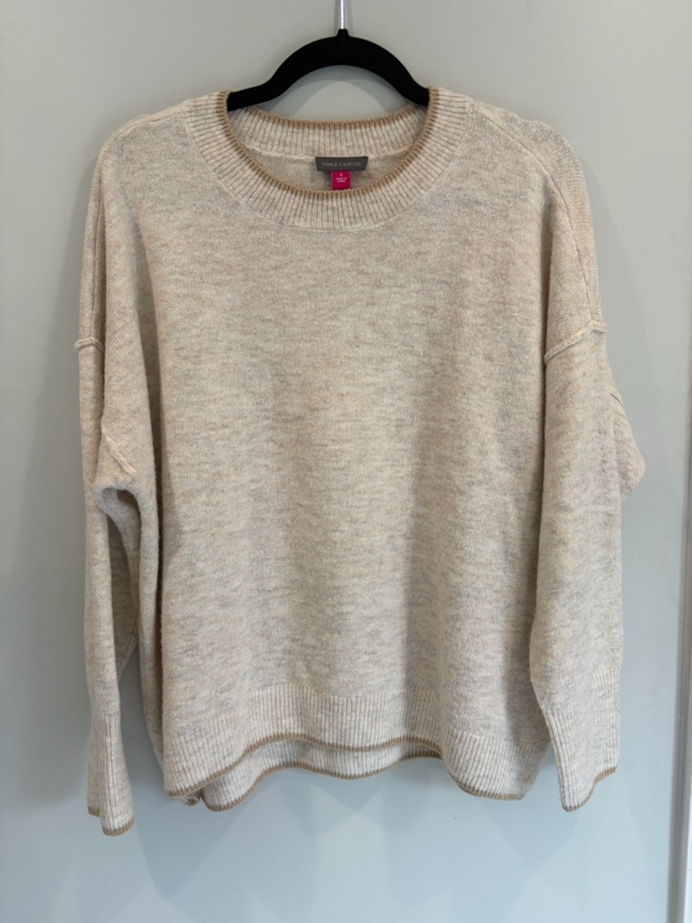 Vince Camuto Heathered Cream Crewneck Sweater with Gold Edges Size L